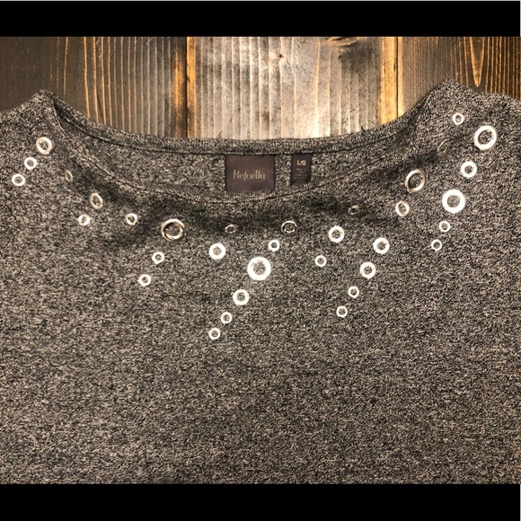 Rafaella Womens Boatneck Top SZ L with silver rivets around collar! 3/4 Sleeve - Picture 5 of 7